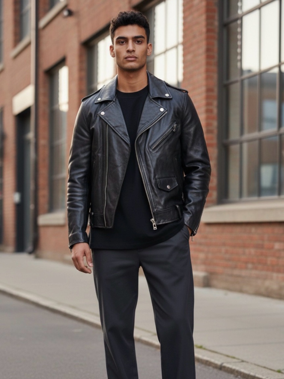 Belstaff Black Leather Bomber Jacket with Silver Hardware